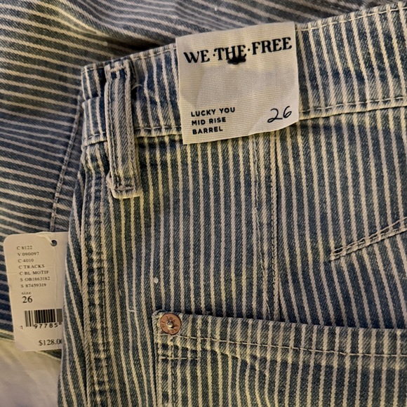 NWT Free people good luck mid rise stripe barrel jeans - Picture 7 of 7